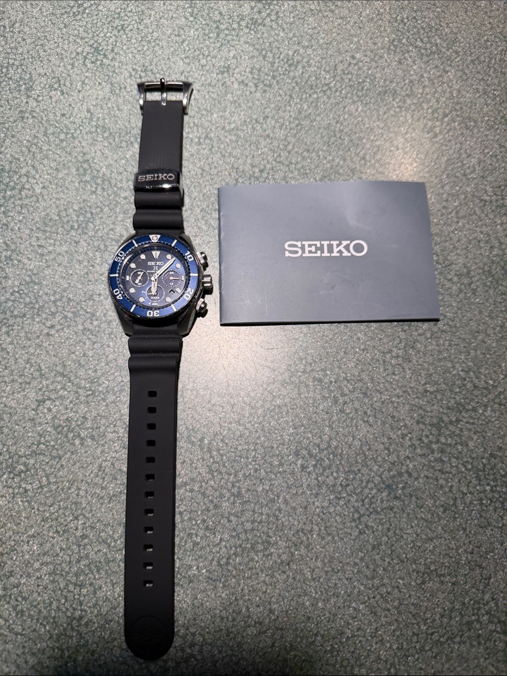 Seiko Blue Dial Chronograph with Black Silicone Strap